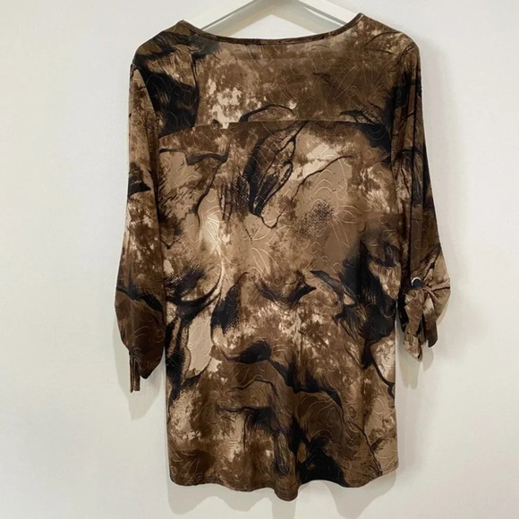 Clientele Smoky Tie-Dye 3/4-Sleeve Brown and Cream Women's L Shirt - Picture 9 of 16